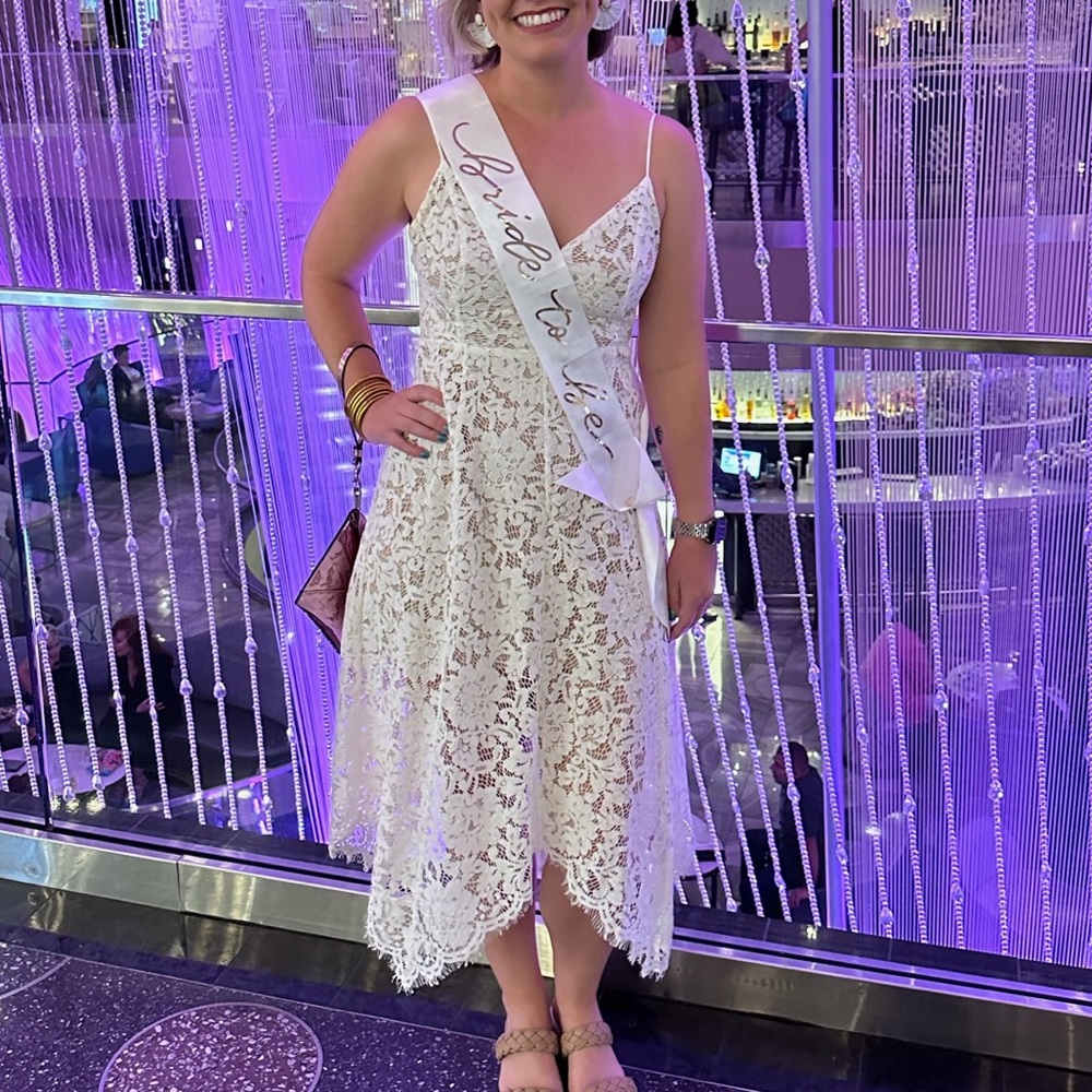 Lulu’s One Wish white lace midi dress